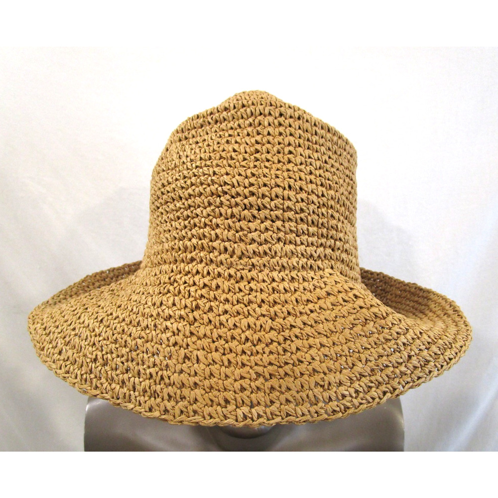 Madewell Brown Paper Straw Packable 3" Wide Brim Bucket Hat Women S/M - Picture 2 of 8